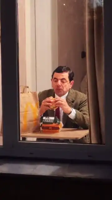 The post that started it: a Mr Bean look-alike, a burger and a curtain